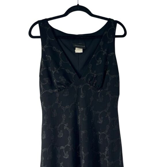 90’s‎ Y2K Black Silver V Neck Midi Dress Semi Formal Sz L - Picture 2 of 12